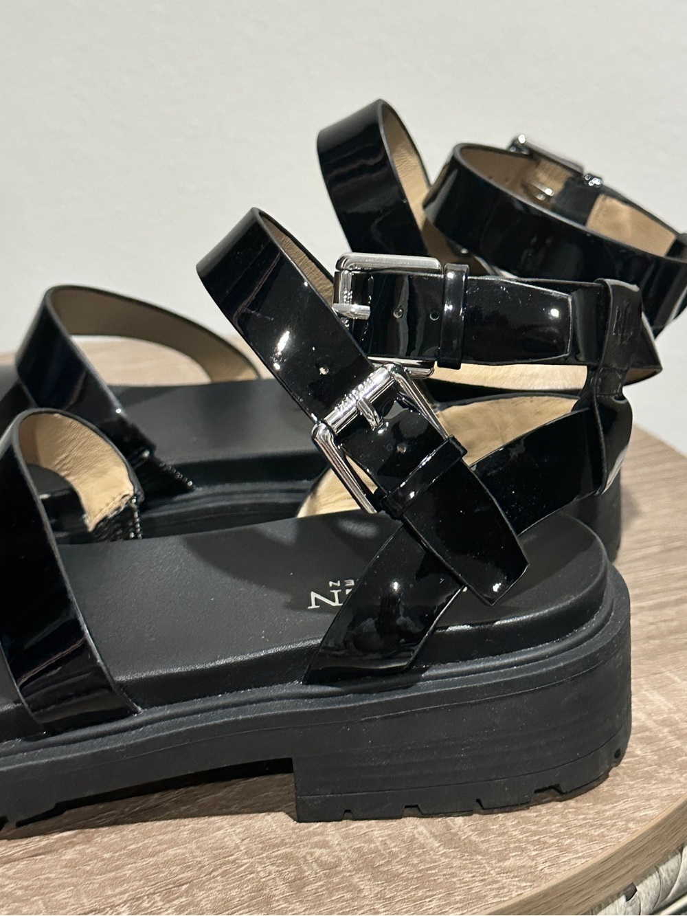 Ralph Lauren Kayleen Black Patent Leather Strappy Ankle Sandals - Picture 8 of 14